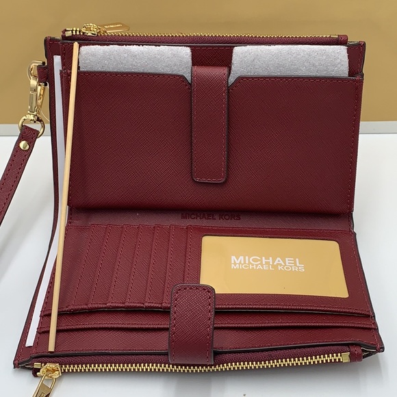MICHAEL KORS LARGE DOUBLE ZIP WRISTLET WALLET DARK CHERRY COLOR - Picture 10 of 16